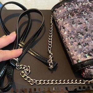 Nine West- Sequin Crossbody Bag with Chain Strap - Black & Pink Sequin